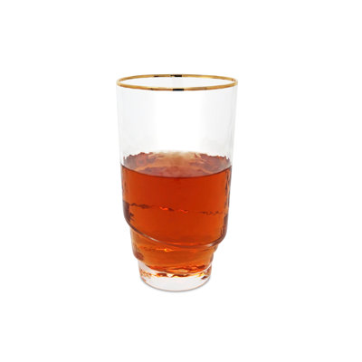 Nakeem Set Of 6 Highball Glasses With Design On Bottom And Gold Rim