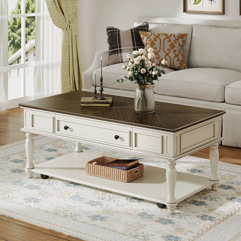 Table basse Farmhouse avec un tiroir, Gris / Blanc
