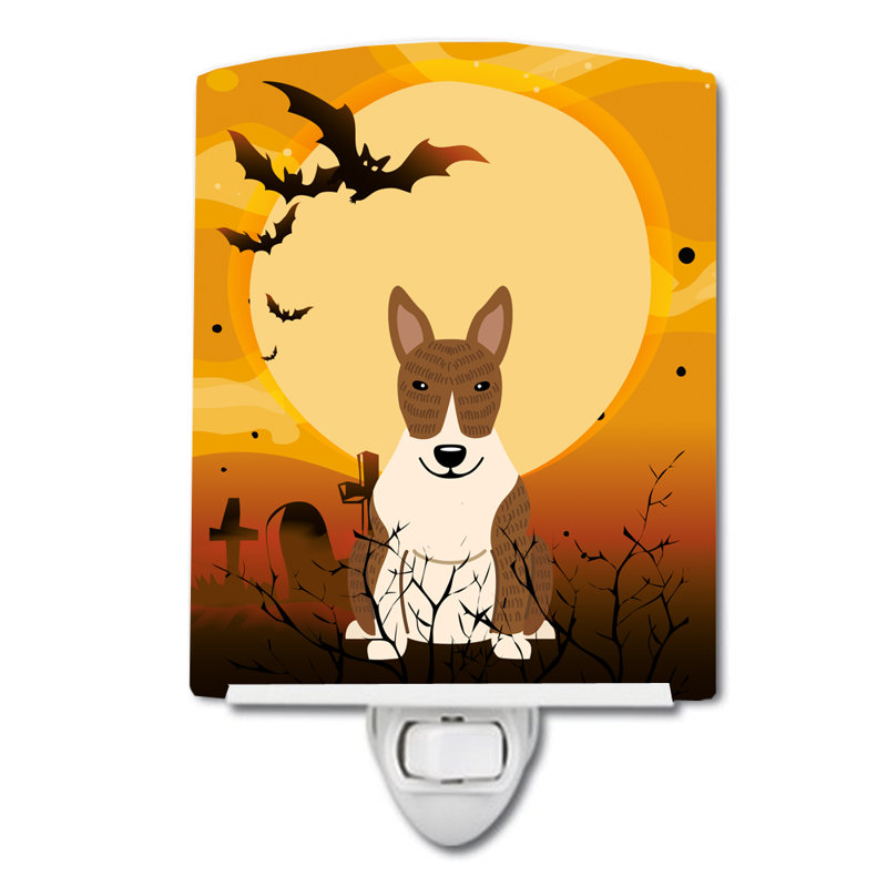 Éclairage de nuit en céramique halloween basset hound, Bull terrier bringé