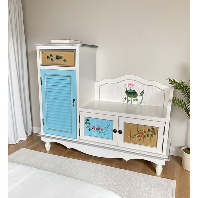 Country Painted Solid Wood Multi-Zone Storage Shoe Bench, White