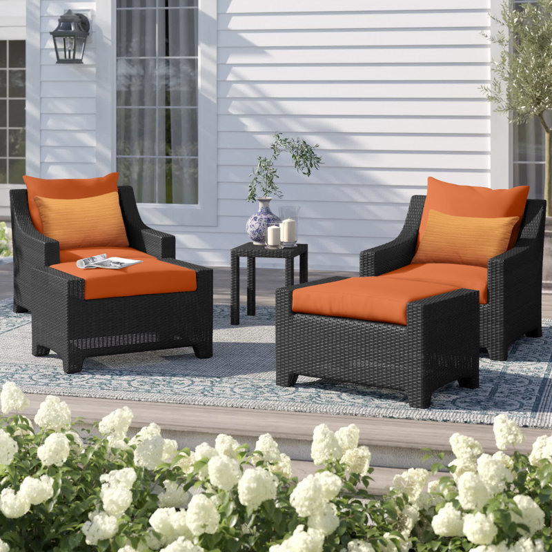 Mifflin 5 Piece Rattan Sunbrella Multiple Chairs Seating Group with Cushions, Orange Sumbrella