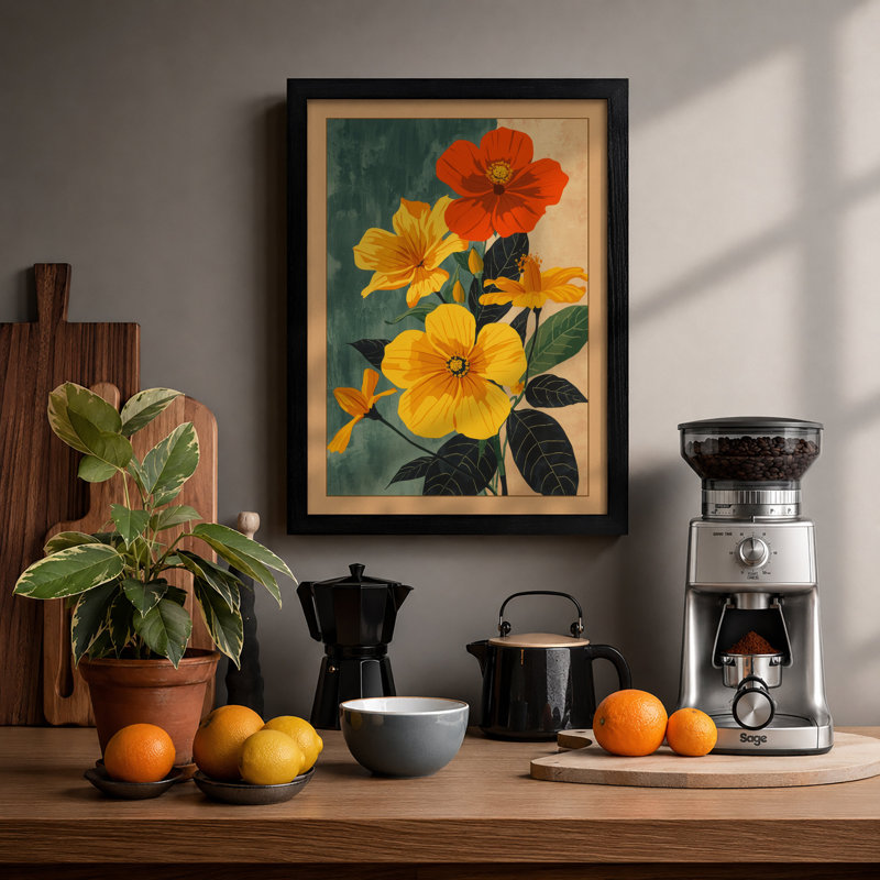 Nasturtium Study Botanical - Framed Print, Black, A3 - 42.0 x 29.7 cm