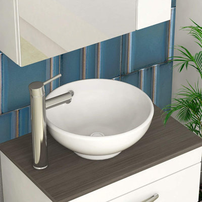 ALWEN 16'' White Ceramic Circular Bathroom Sink with Overflow