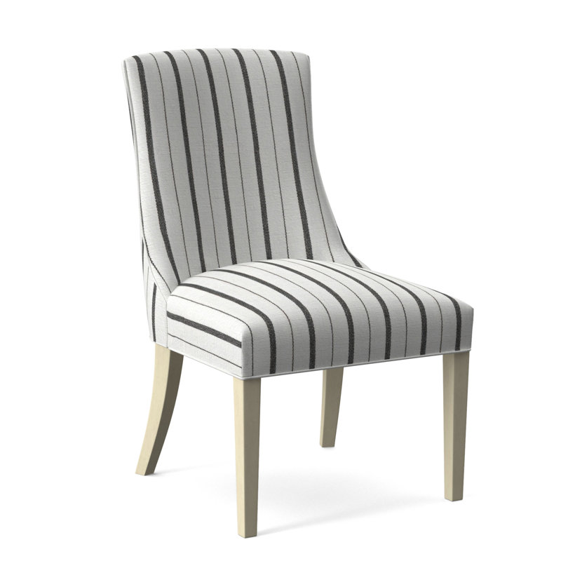Tuxedo Slipper Dining Chair, Bisque Finish, Light Blue Performance Fabric; 0851-55