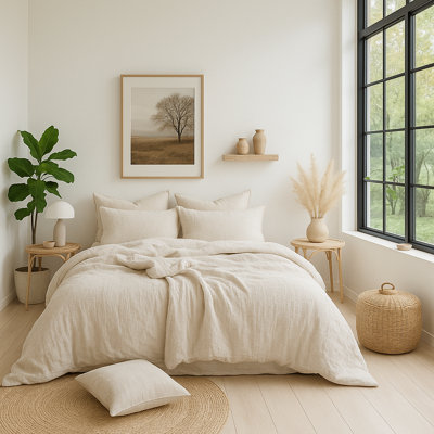 Muslin Cotton 4 Pieces Sheet Set in White and Beige Colour
