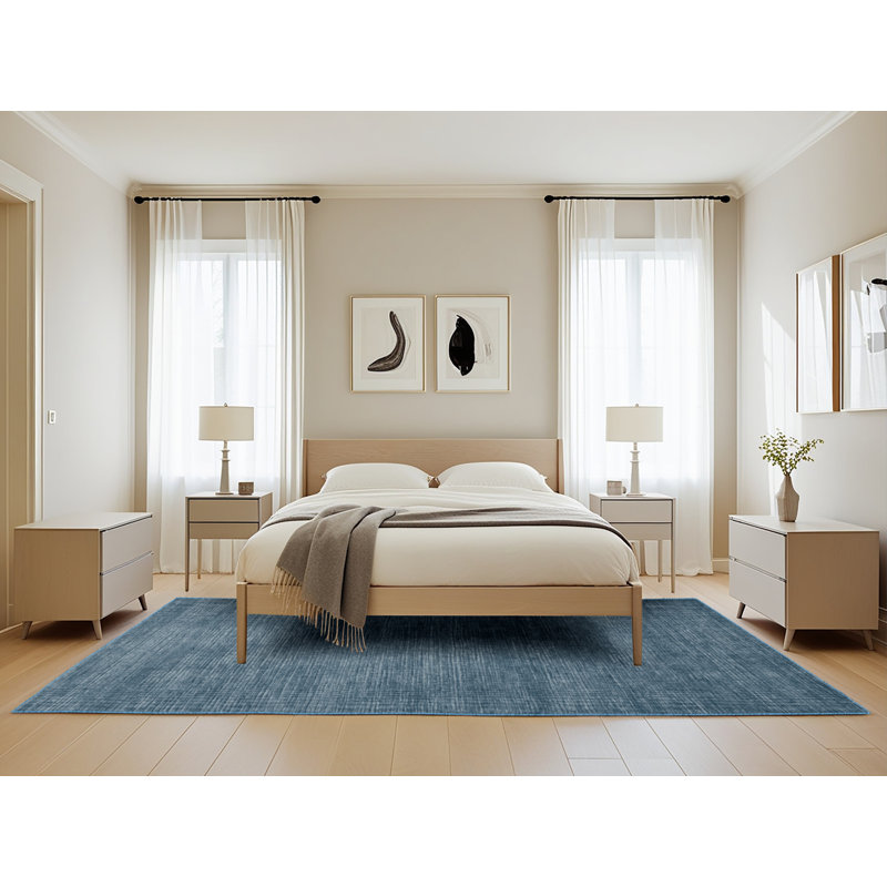 Machine Washable Solid Blue Area Rug, Rectangle 5' x 8'