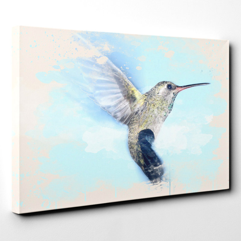 Flying Hummingbird Bird (2) Painting on Canvas - Wrapped Canvas, 50cm H x 76cm W