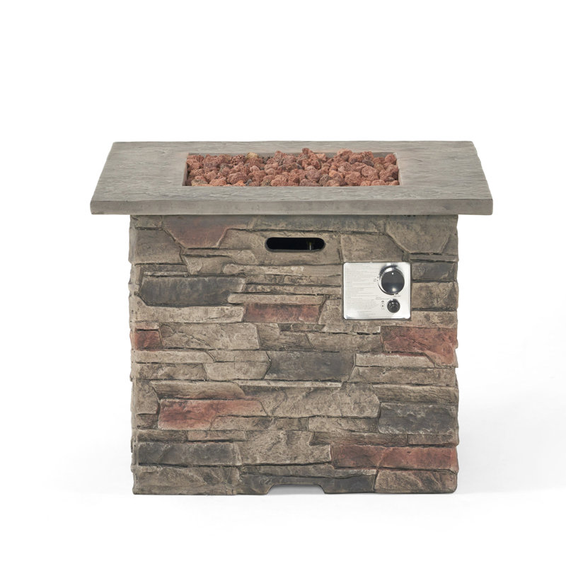 40,000 Fire Pit, 32'' Square, Grey Concrete Top, Build Stone Square , Lightweight Concrete, No Assembly