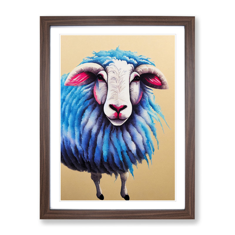 Sheep No.6 - Single Picture Frame Painting, 46cm H x 34cm W x 2cm D, Walnut
