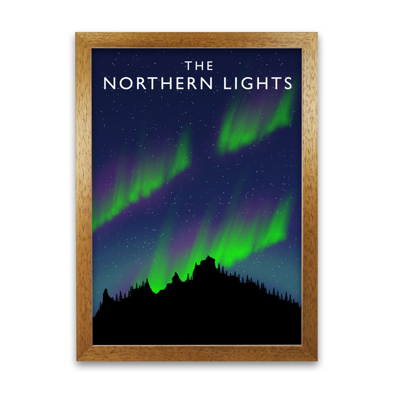 'The Northern Lights' Graphic Art Print, 29.7cm H x 21cm W x 3cm D, Honey Oak Framed