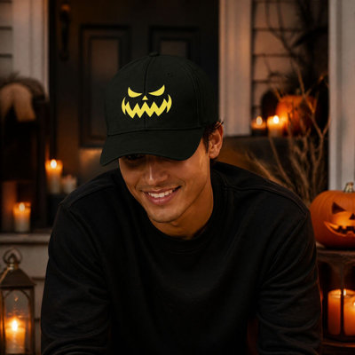 Halloween Decor Halloween Spooky Pumpkin Smile Baseball Hat. Black Printed Casual Cap For Party Daily Outdoor Wear