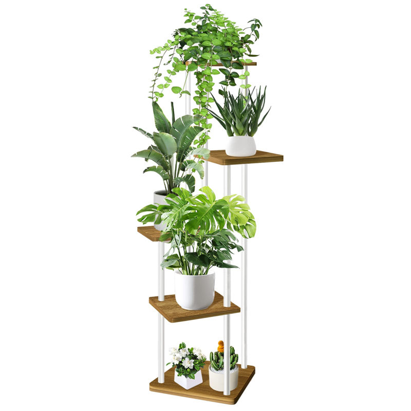 Abiola Plant Stand, White/Brown