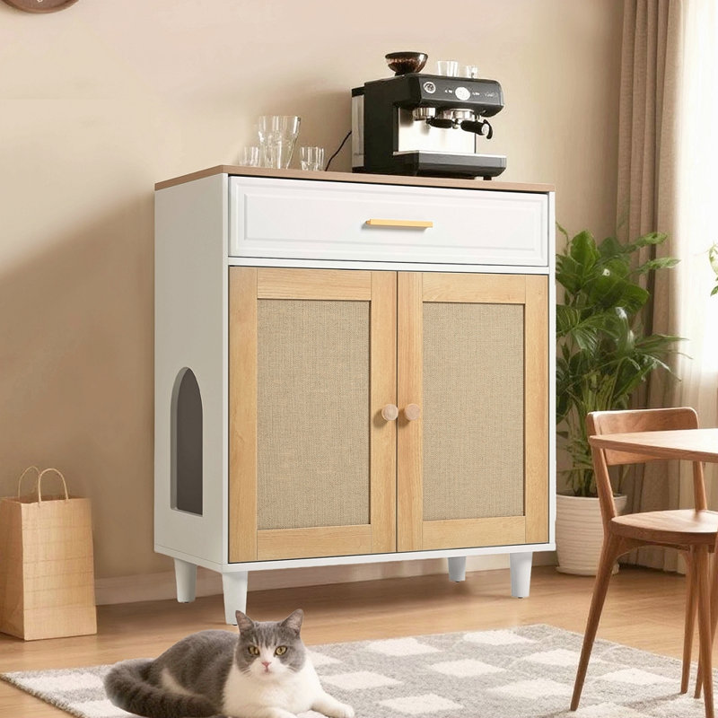 Meuble pour chat 3 en 1, litière avec griffoir pour chat, table d'appoint moderne avec rangement pour chat