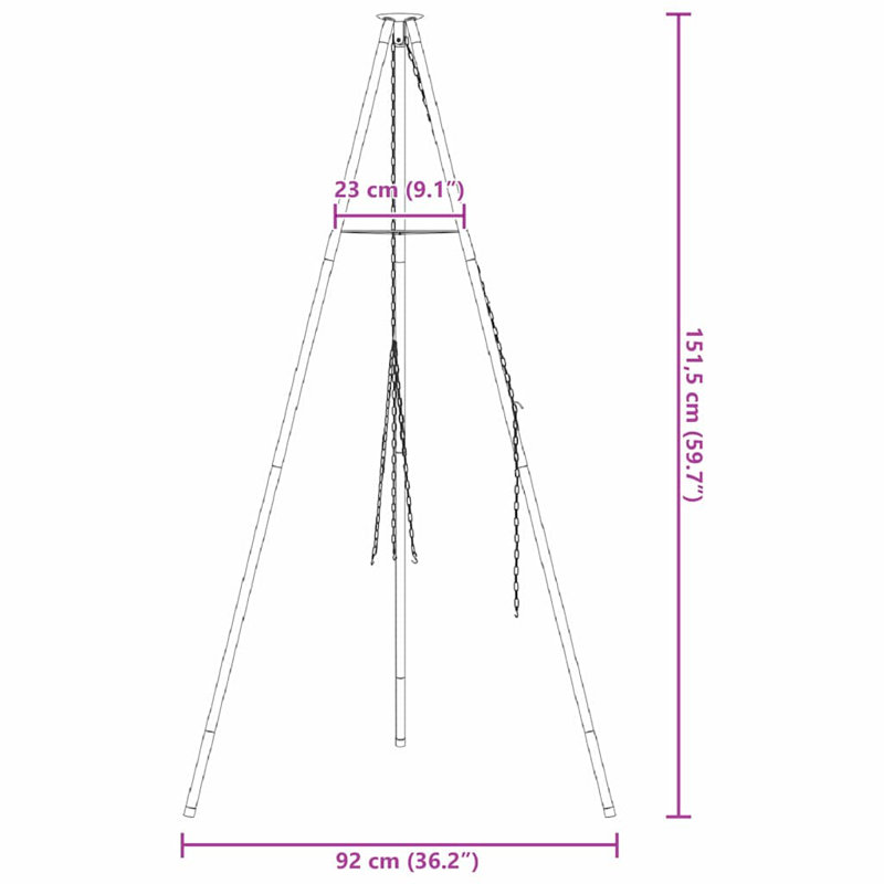 92cm x 92cm Steel Camping Cookware, 151.5cm H x 92cm W x 92cm D