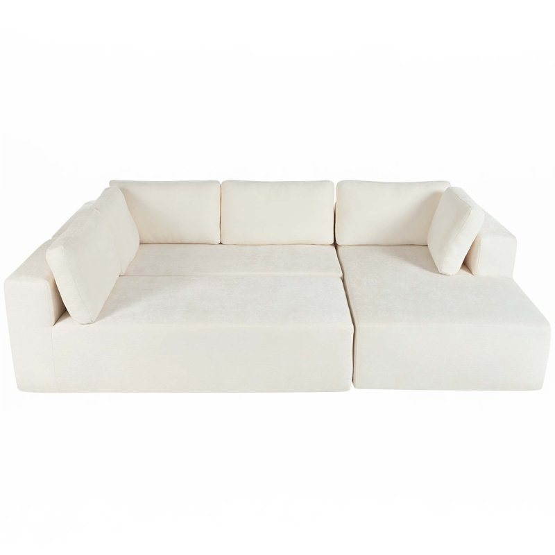 Large Modular Sectional Sofa, Beige Polyester