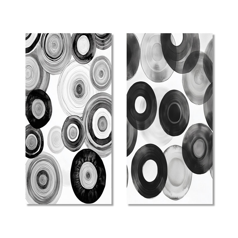 Radial Circles in Monochrome – Modern Metal Wall Decor Set of 2 Prints, 40" H x 40" W