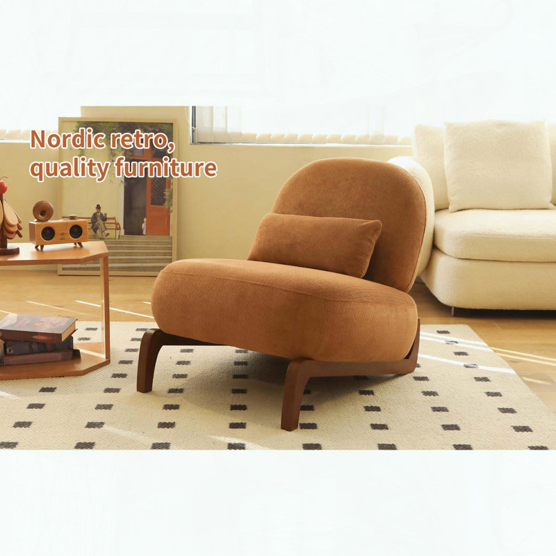Mignon fauteuil d'appoint sans accoudoirs - velours caramel - pieds en bois massif, Caramel
