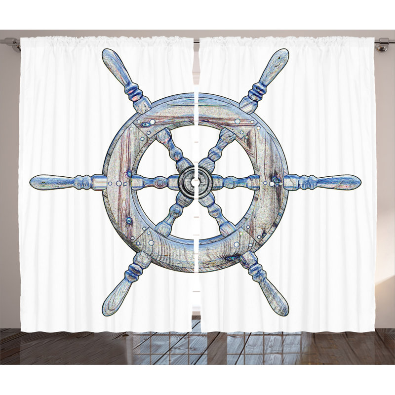 Nautical Semi-Sheer Rod Pocket Curtain Panels, 54" x 84"