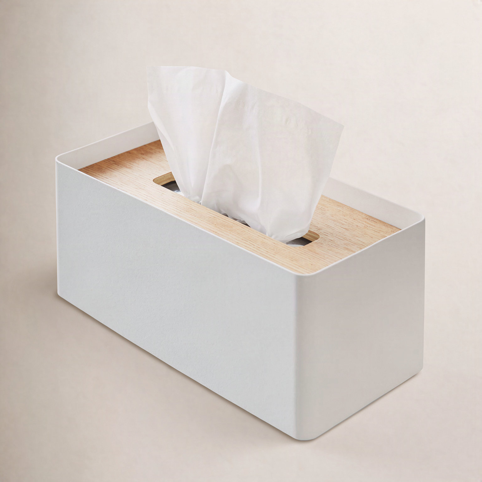 Rectangular Tissue Box Cover, White/Natural