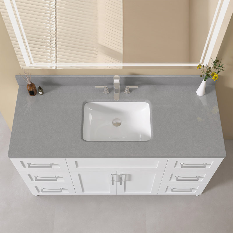 54" X 22" Gray Faux Stone Single Sink Vanity Countertop Engineered Stone Bathroom Vanity Top With Backsplash Pre Drilled Faucet Holes