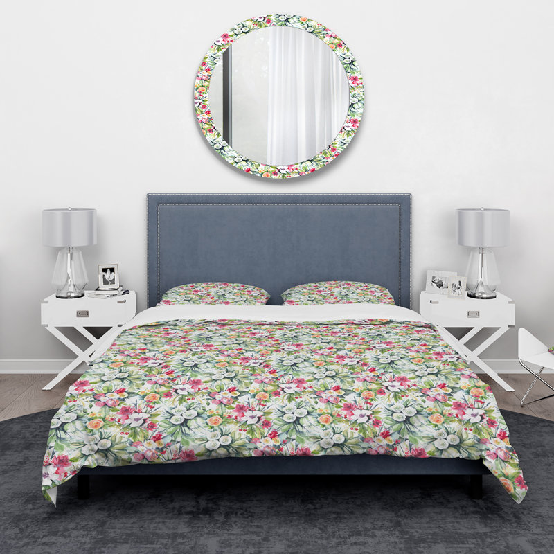Ensemble de housse de couette menthe bouquet of fleurs, Housse simple + 1 taie décorative