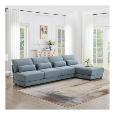 Canapé modulaire surdimensionné de 120 po x 61 po à large siège avec méridienne réversible, mobilier d'intérieur sans accoudoirs en tissu à 5 places en fil bouclé, canapé convertible en forme de L pour le salon, appartement, 3 couleurs