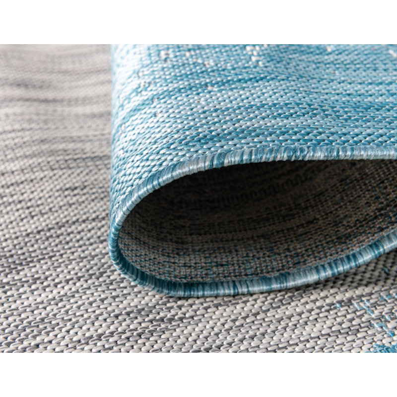 Datto Abstract Indoor / Outdoor Area Rug, Square 13', Aqua
