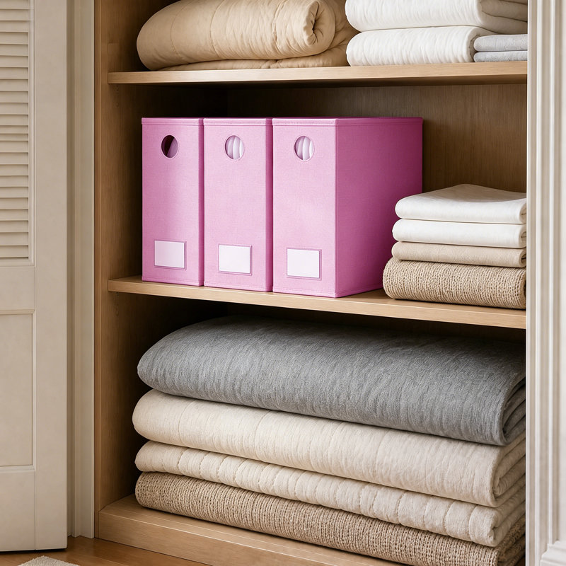 Ensemble de 4 organisateurs de draps et rangement, organisateur de garde-robe pliable en lin, ensemble de draps XL avec fenêtre (grand et très grand lit)