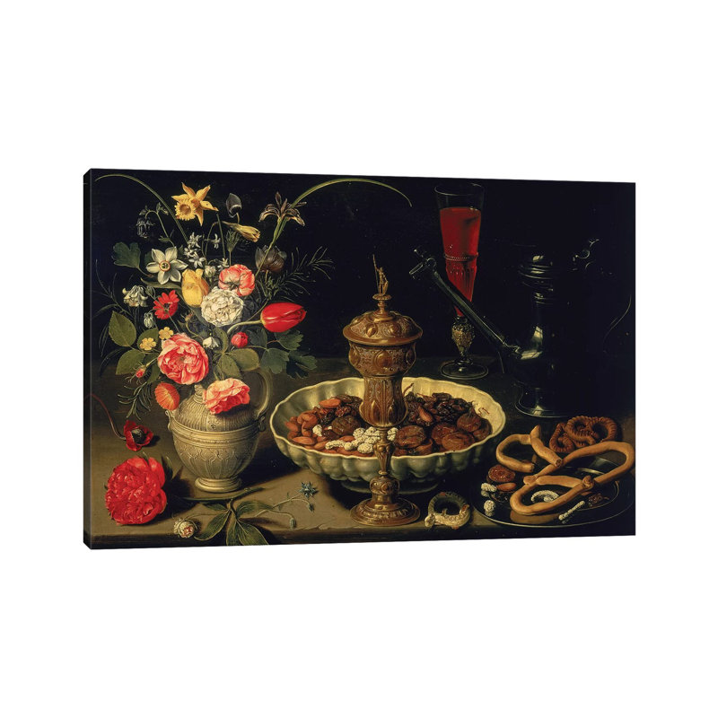 Still Life Of Flowers And Dried Fruit by Clara Peeters - Wrapped Canvas Print, 30.48cm H x 45.72cm W x 1.91cm D