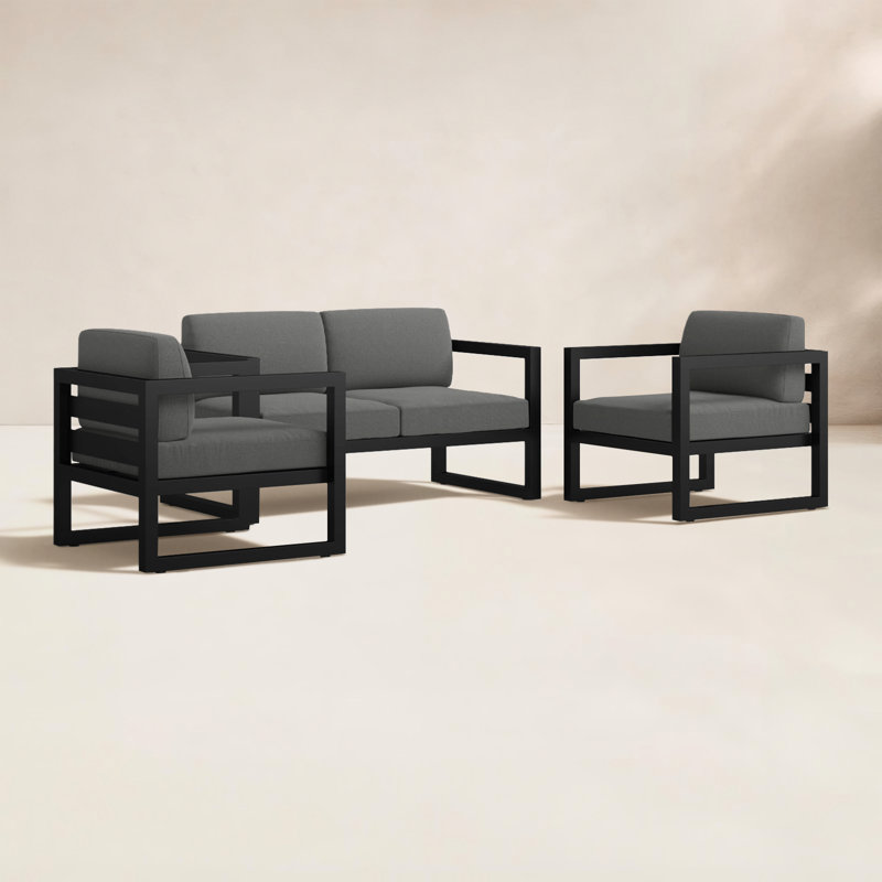 Avion 3 Piece Loveseat Set, Canvas Charcoal Sunbrella® Canvas, Black
