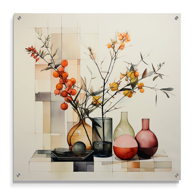 Nature morte Arrange I - art abstrait acrylique de natures mortes, H 16 po x l 16 po