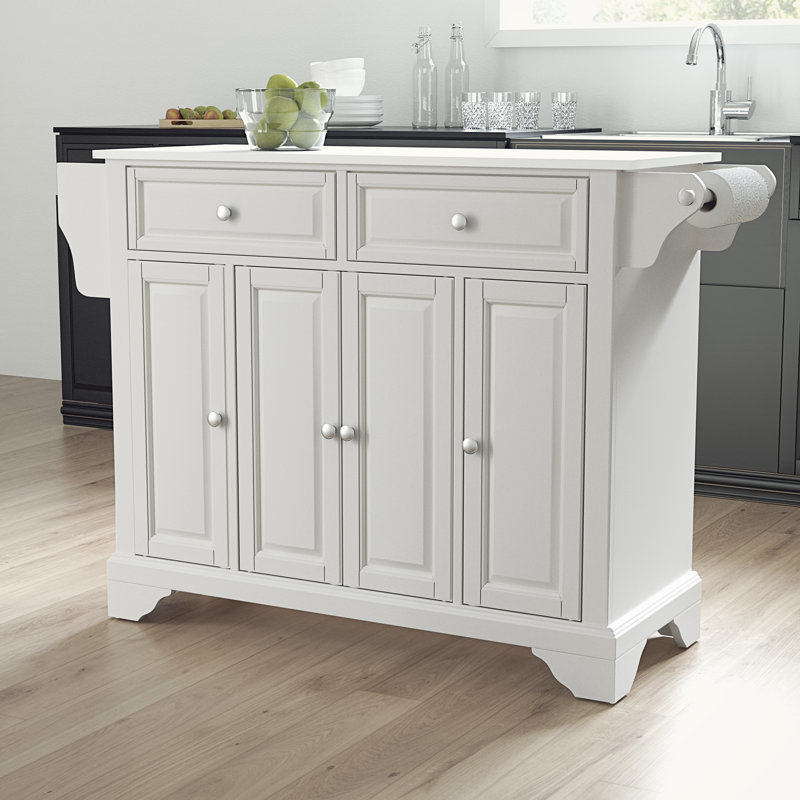 Baillargeon Granite Top Kitchen Island, White