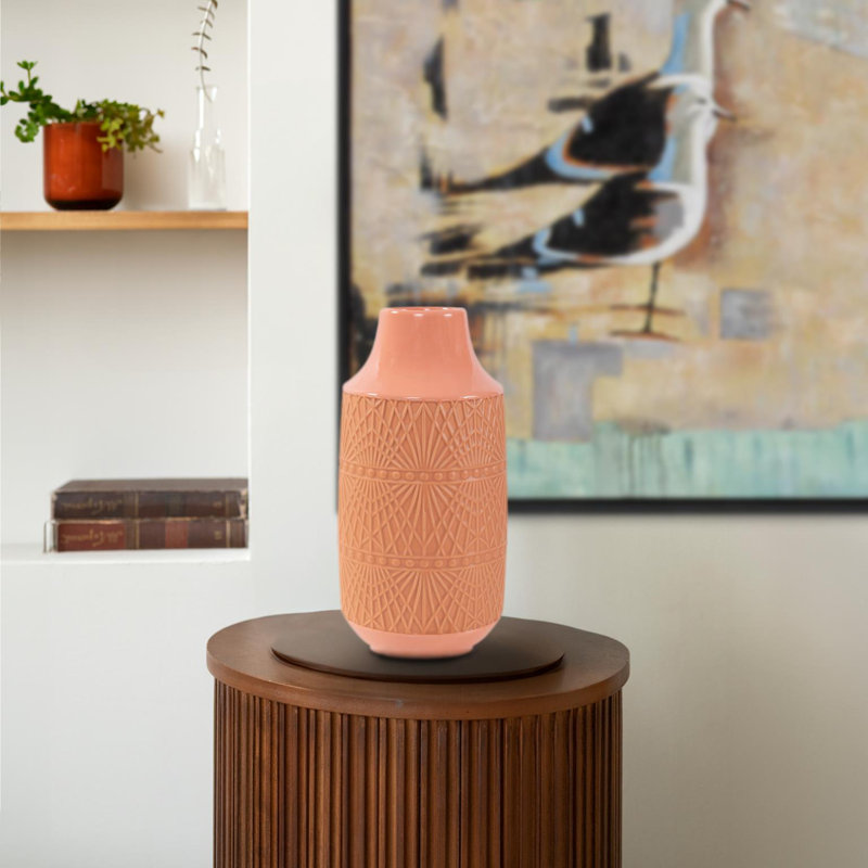 Richland Embossed Peach Vase- Medium, 11" H x 5.5" W x 5.5" D