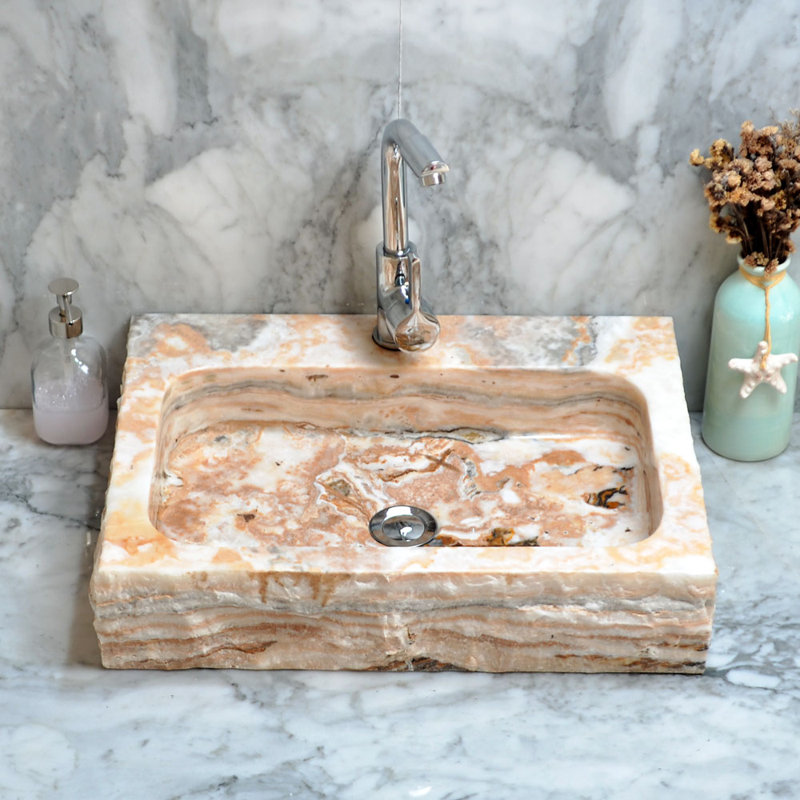 Oliver Rectangular Golden Onyx Above-Counter Stone Sink