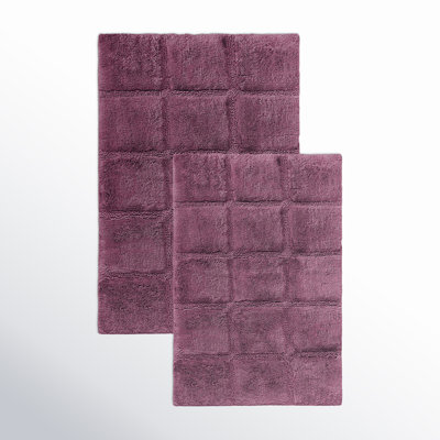 Sandcliff Checkered Cotton Non-Skid Machine Washable 2 Piece Bathroom Rug Set