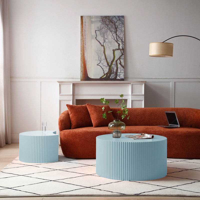 Baylin Wood 31.5"Round coffee table set , Blue