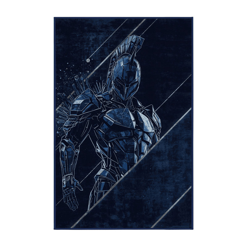 Tapis bleu à motif géométrique doux et moelleux Gladiator, 8 x 10