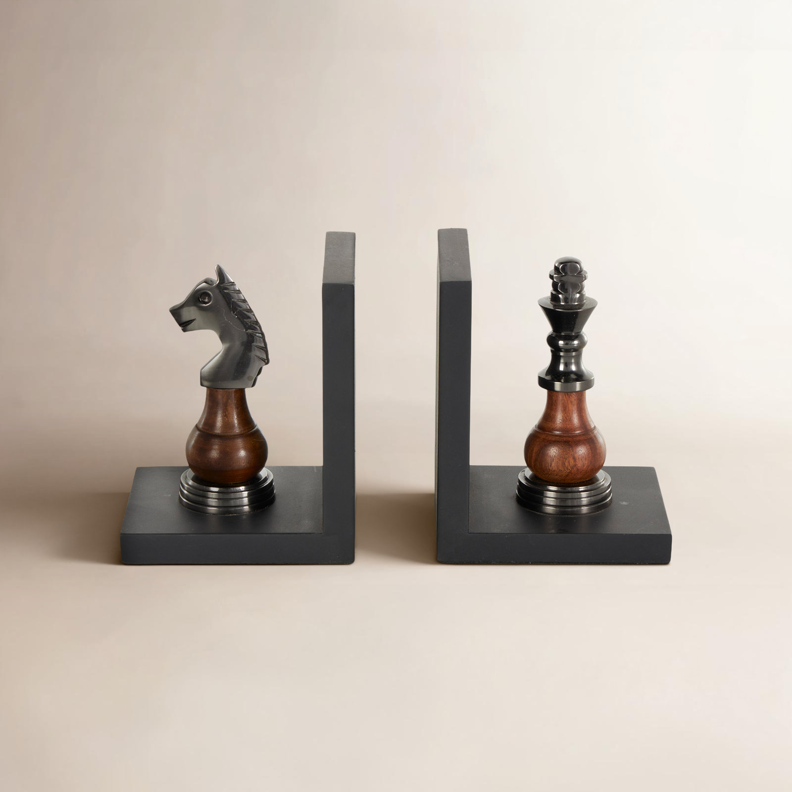 Metal Chess Decorative Bookends, 4.05L x 4.6W x 5.85H