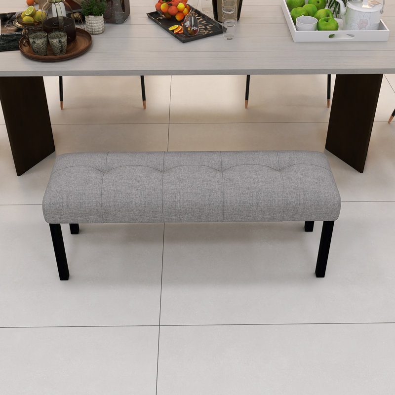 47.24" Wide Upholstered Dining Bench With Black Legs, Gray