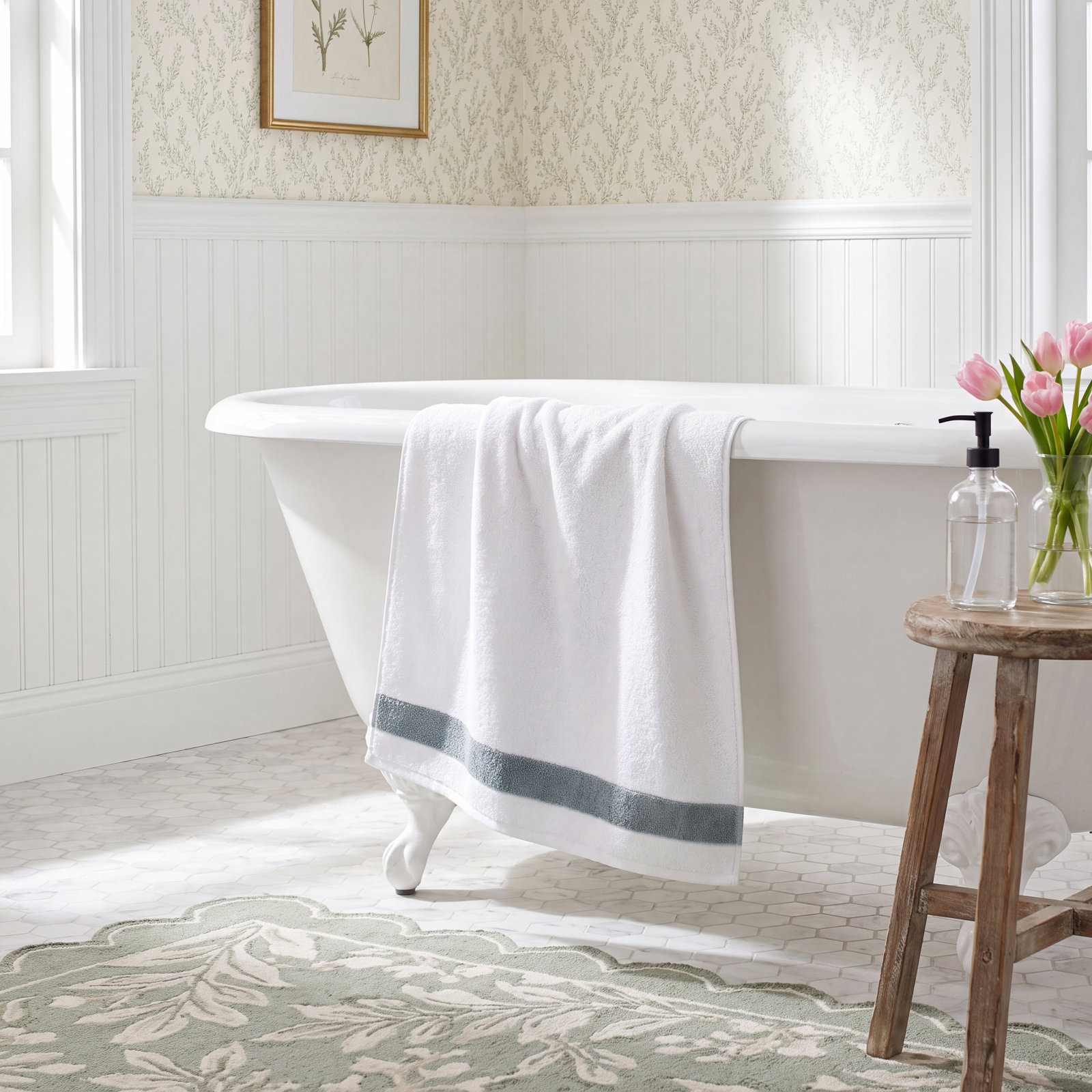Striped Turkish Cotton Bath Towel, Blue