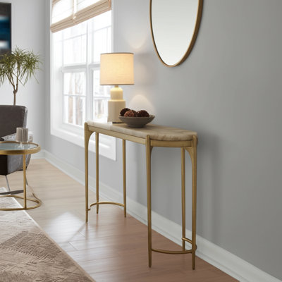 Console Table Metal Frame Luxury Design Top For Home Office Bedroom Living Room Decor - 34" Champagne & White by Everly Quinn