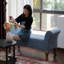 Banc de rangement en chenille bleue