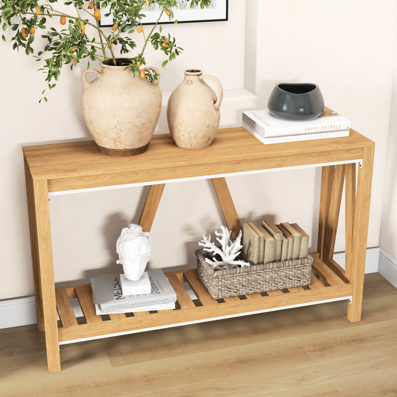 Style Console Table , Brown Rustic With Storage For Living Room Table, Entryway Storage, Hallway, Room, , 66 Lbs Bottom Shelf Capacity