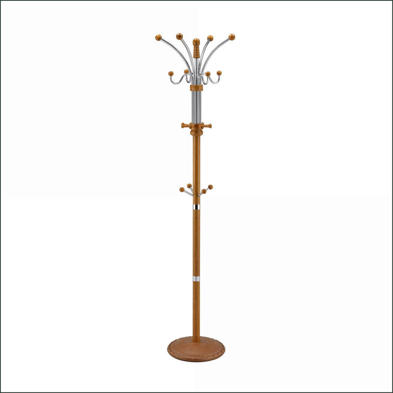 Coat Racks 73” Tall Chrome &amp; Wood Oak Finish | Oak | Wood