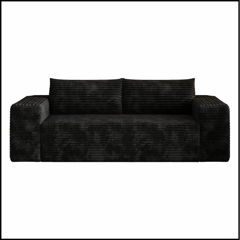 Canapé 3 places en velours côtelé à assise profonde, aucun assemblage requis, parfait pour les salons et les chambres, Noir