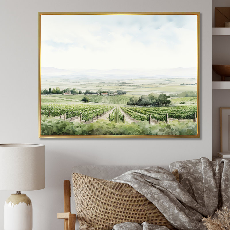 «Vineyard Scenery Landscape Beauty III», reproduction sur toile, H 12 po x l 20 po x P 1 po, Cadre flottant doré