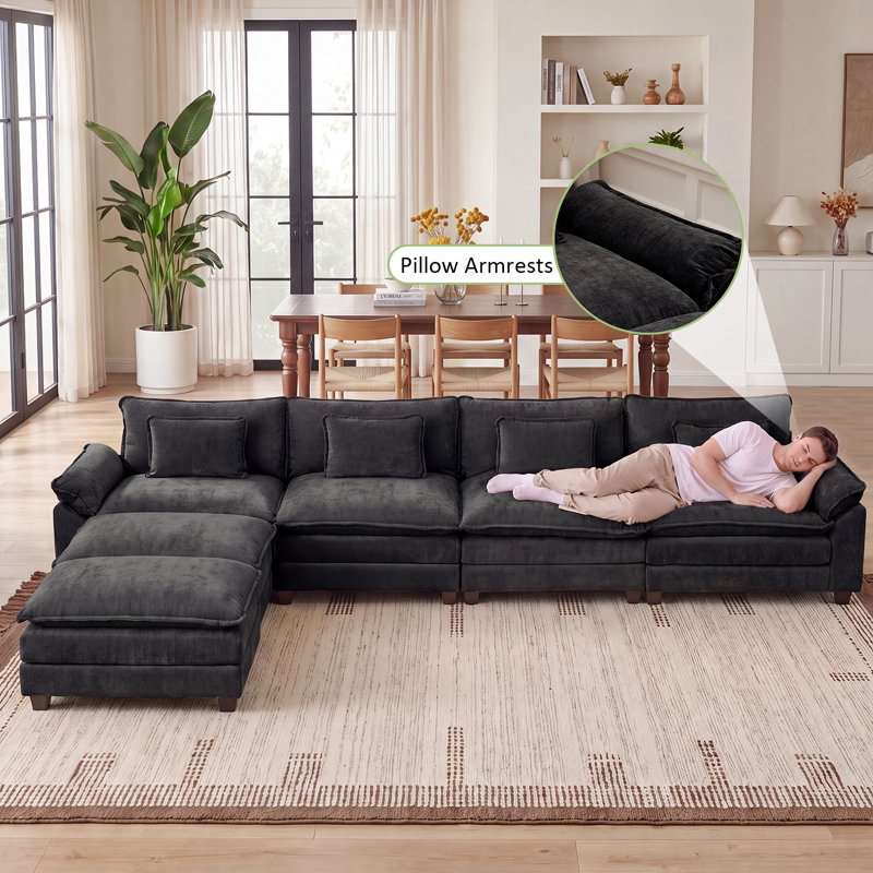 Adonia 154" Oversized U Shaped Sectional Sofa, Comfy Cloud Couch Deep Sectional Sofa with Ottomans for Living Room
