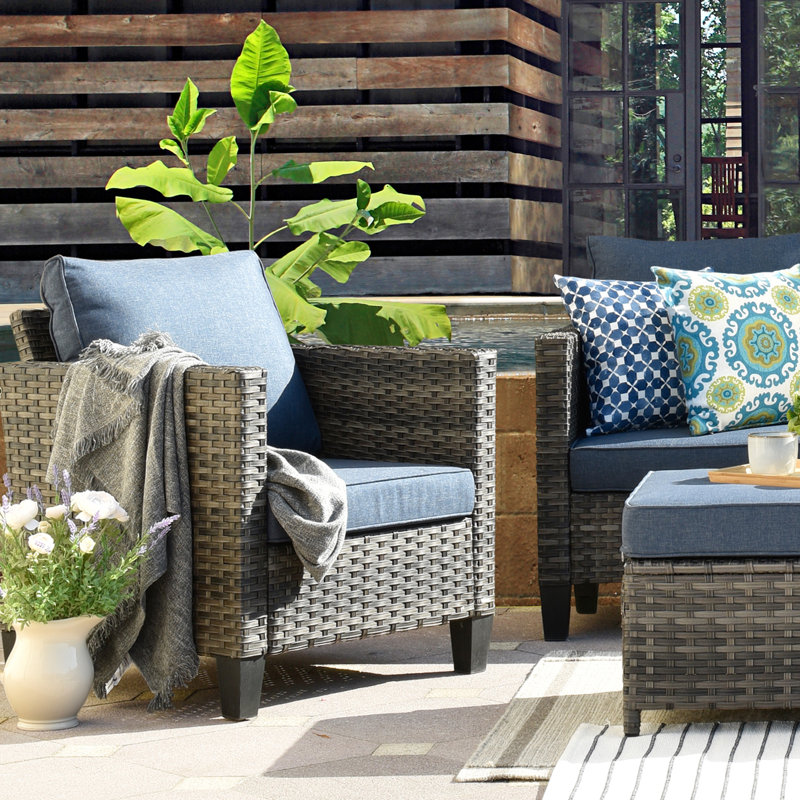 Wicker Outdoor Lounge Chair, Demin Blue