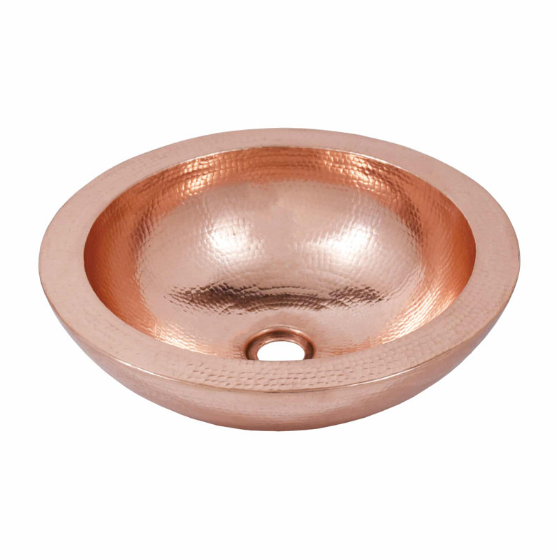 Lavabo de salle de bain vasque ronde en cuivre martelé à la main Laguna, Cuivre poli