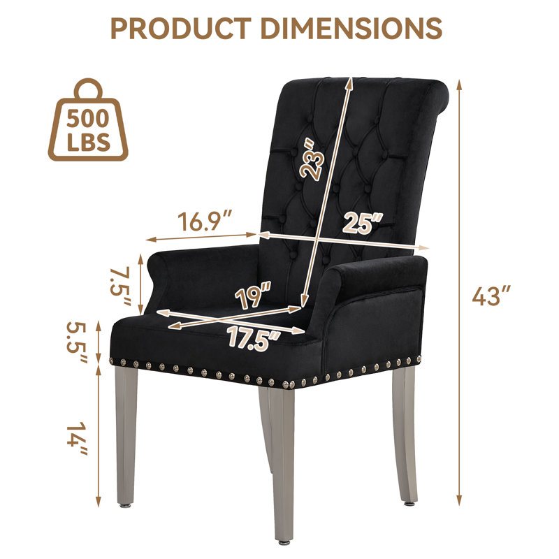 Fauteuil de salle à manger capitonné avec pieds chromés, Noir